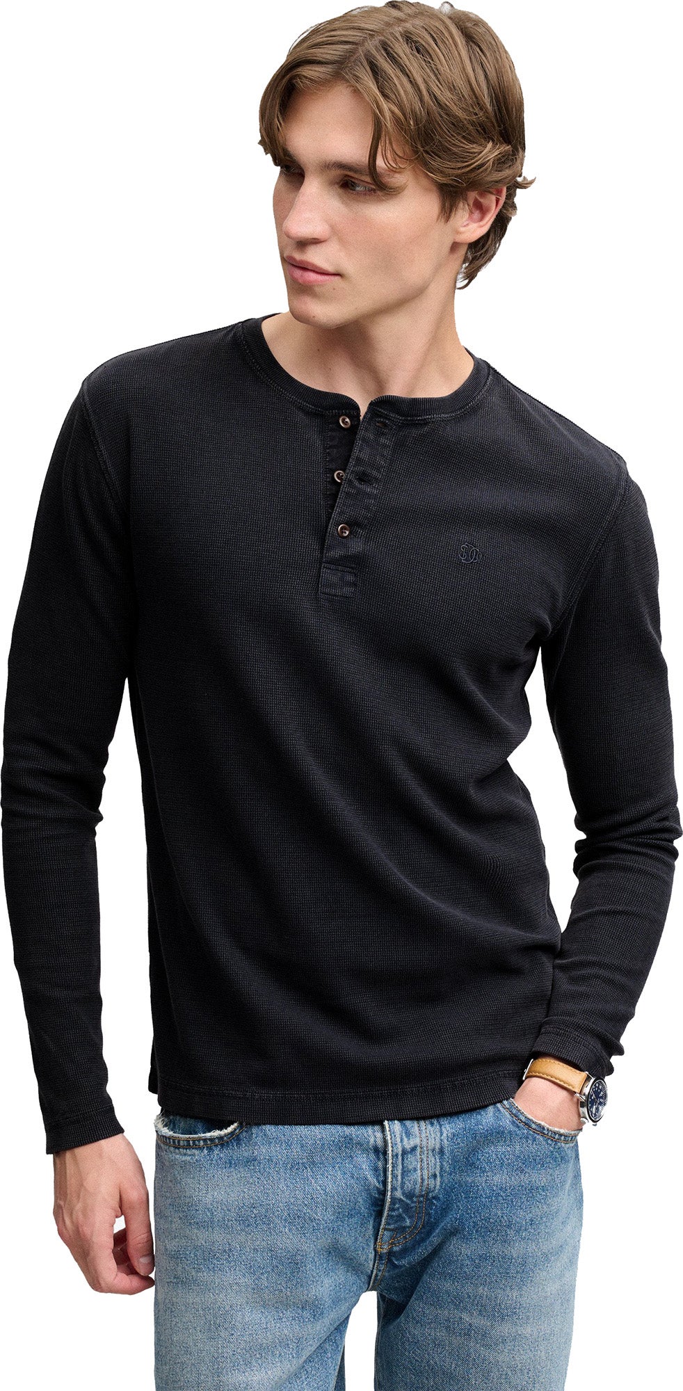 Superdry & Co Waffle Henley Langarmshirt blau L Abbildung 5