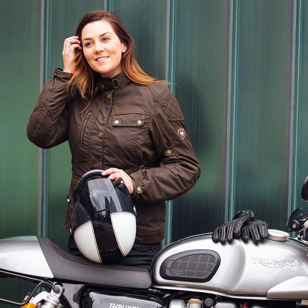 Merlin Harriet Dames Motorfiets Wax Jacket Olive S Figuur 8