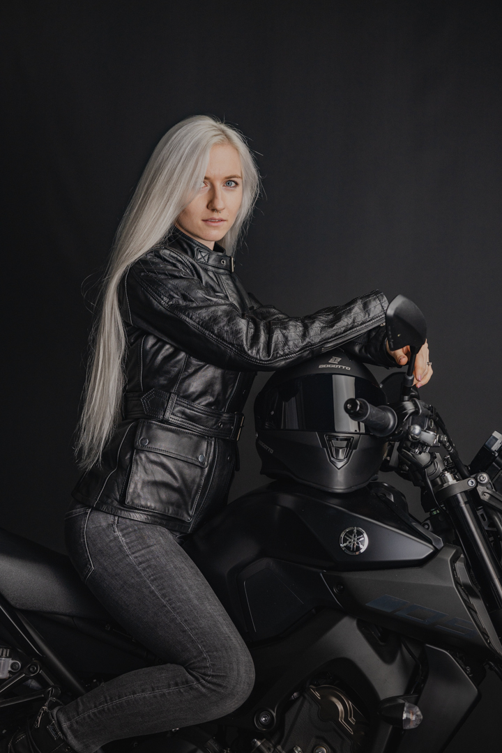 Black-Cafe London Madrid Jachetă de piele pentru motociclete pentru doamne negru S Figura 5