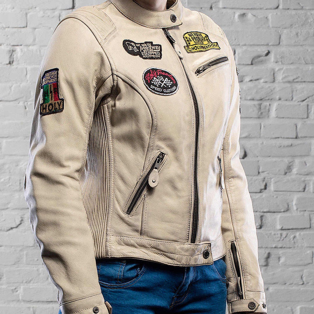 HolyFreedom Zero Damen Motorrad Lederjacke creme L Abbildung 5