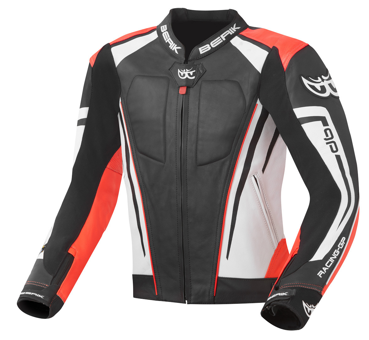 Berik Striper Evo Motorcycle Leather Jacket black/white/red 60 Figure 1