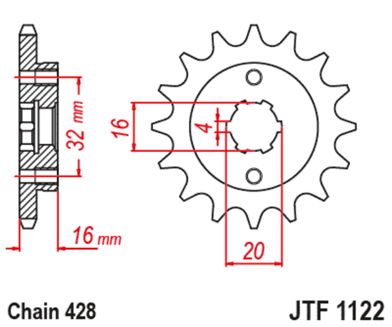 JT-DRIVHJUL Framdrev Standard i stål 1122 - 428 Figur 3