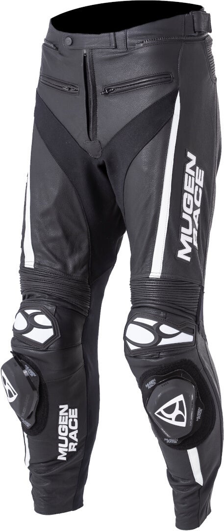 MUGENRACE RBRS-1 Motorcycle Leather Pants black/white S Figure 2