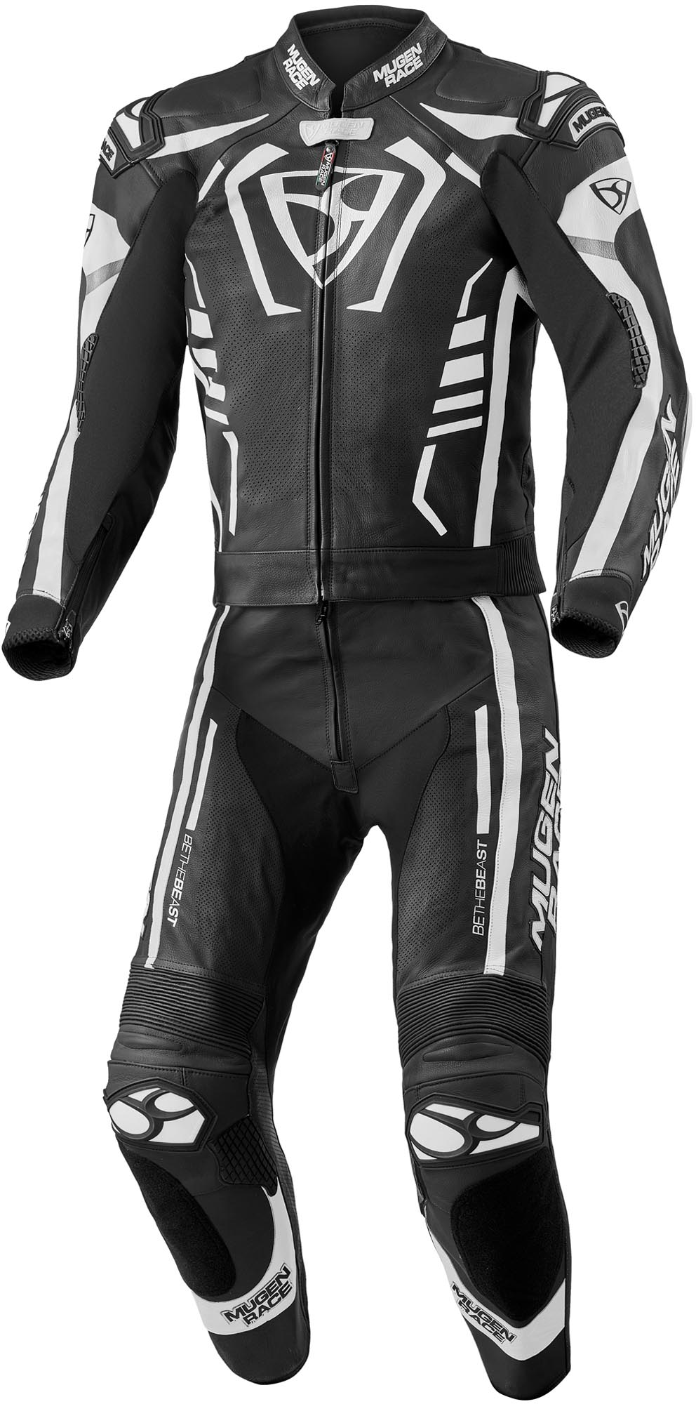 MUGENRACE Predator perforated Two Piece Motorcycle Leather Suit black/white 60 Figure 1