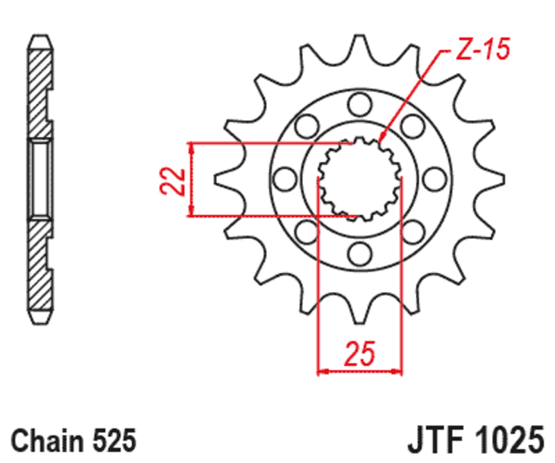 JT-DRIVHJUL Framdrev i stål som standard 1025 - 525 Figur 1
