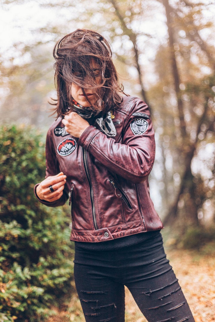 HolyFreedom Zero Dames Motorfiets Lederen Jas Bordeauxrood S Figuur 13