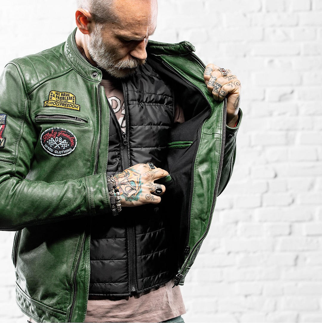 HolyFreedom Zero Evolution Motorrad Lederjacke dunkelgrün XXL Abbildung 5