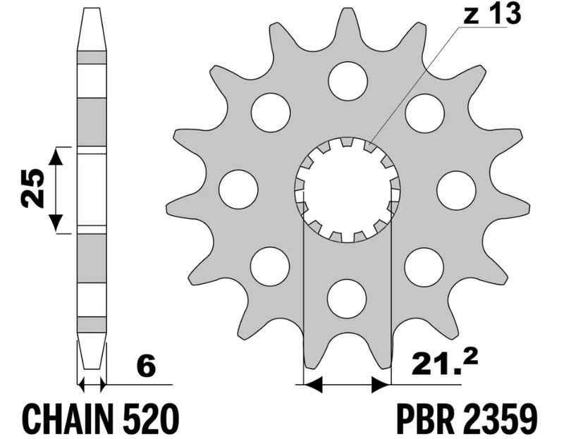 PBR Stålstandard framdrivna kedjehjul - 520 Figur 1