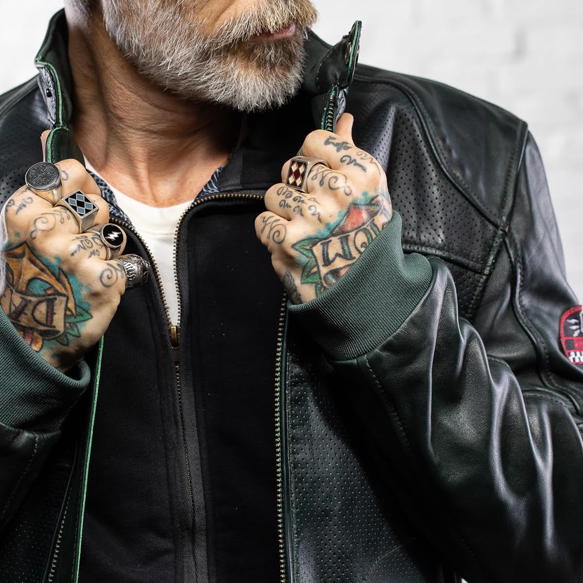 HolyFreedom Due Blouson de moto en cuir Vert foncé 3XL Figure 13