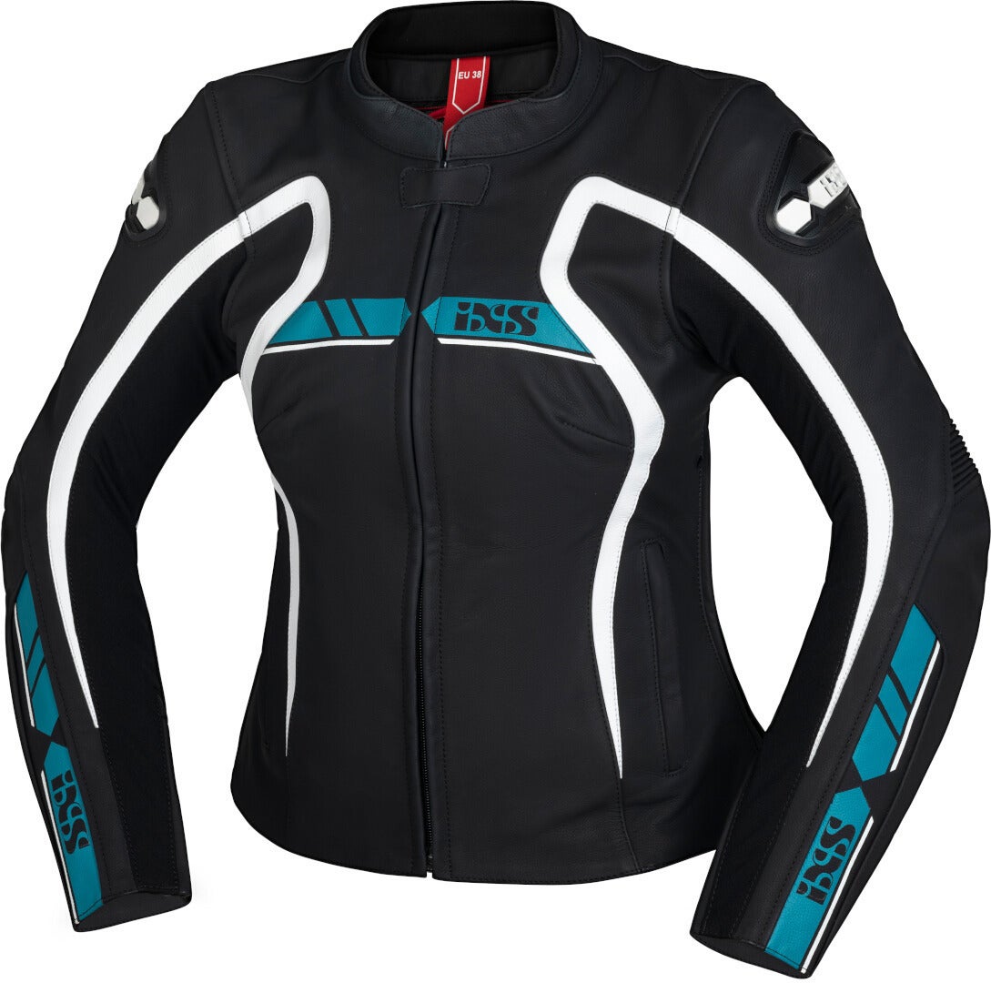 IXS RS-600 1.0 Dames Motorcycle Leather Jacket Zwart/turquoise 44 Figuur 1