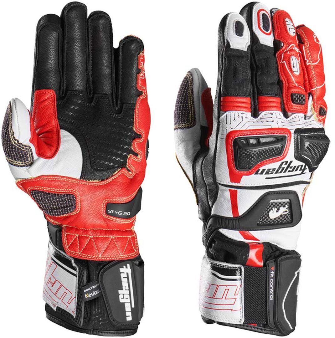 Furygan Styg20 Built With Kevlar® Motorcycle Gloves black/white/red M Figure 3
