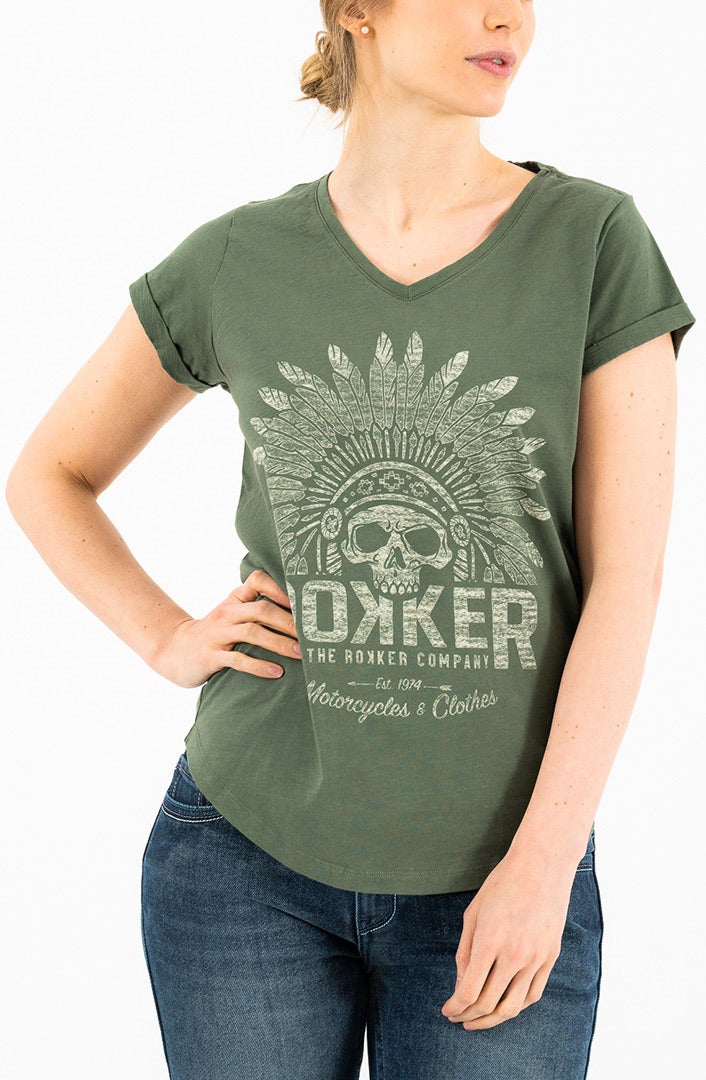 Rokker Indian Bonnet T-shirt da donna oliva S Figura 1
