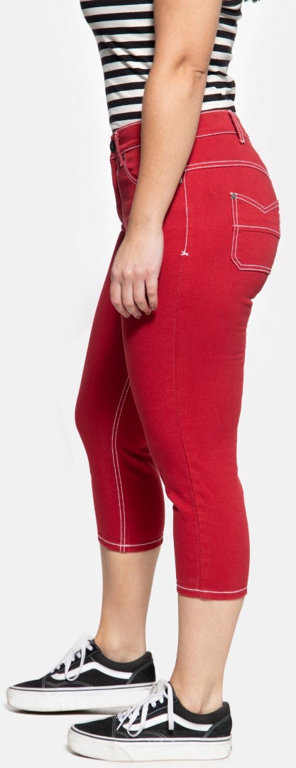 Queen Kerosin Betty Capri Jeans dames Rouge 31 Figure 3