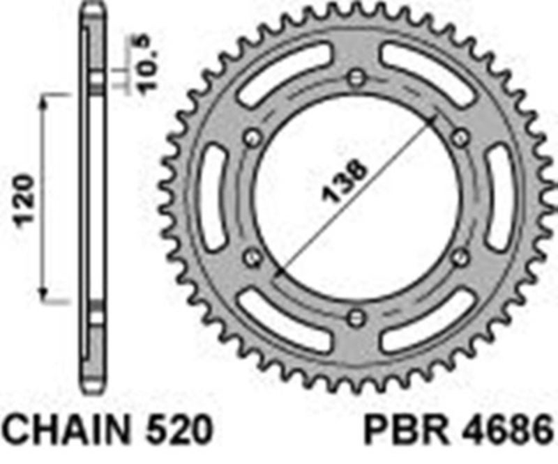 PBR Padrão C45 Aço roda dentada traseira 4686 - 520 Figura 2