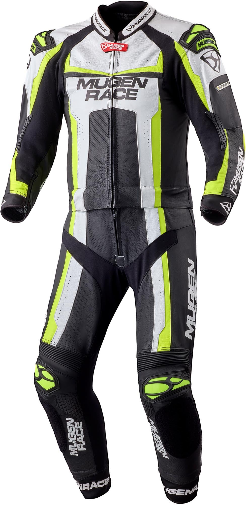 MUGENRACE Ibrido 2-Piece Motorcycle Leather Suit black/white/neon-yellow 54 Figure 1