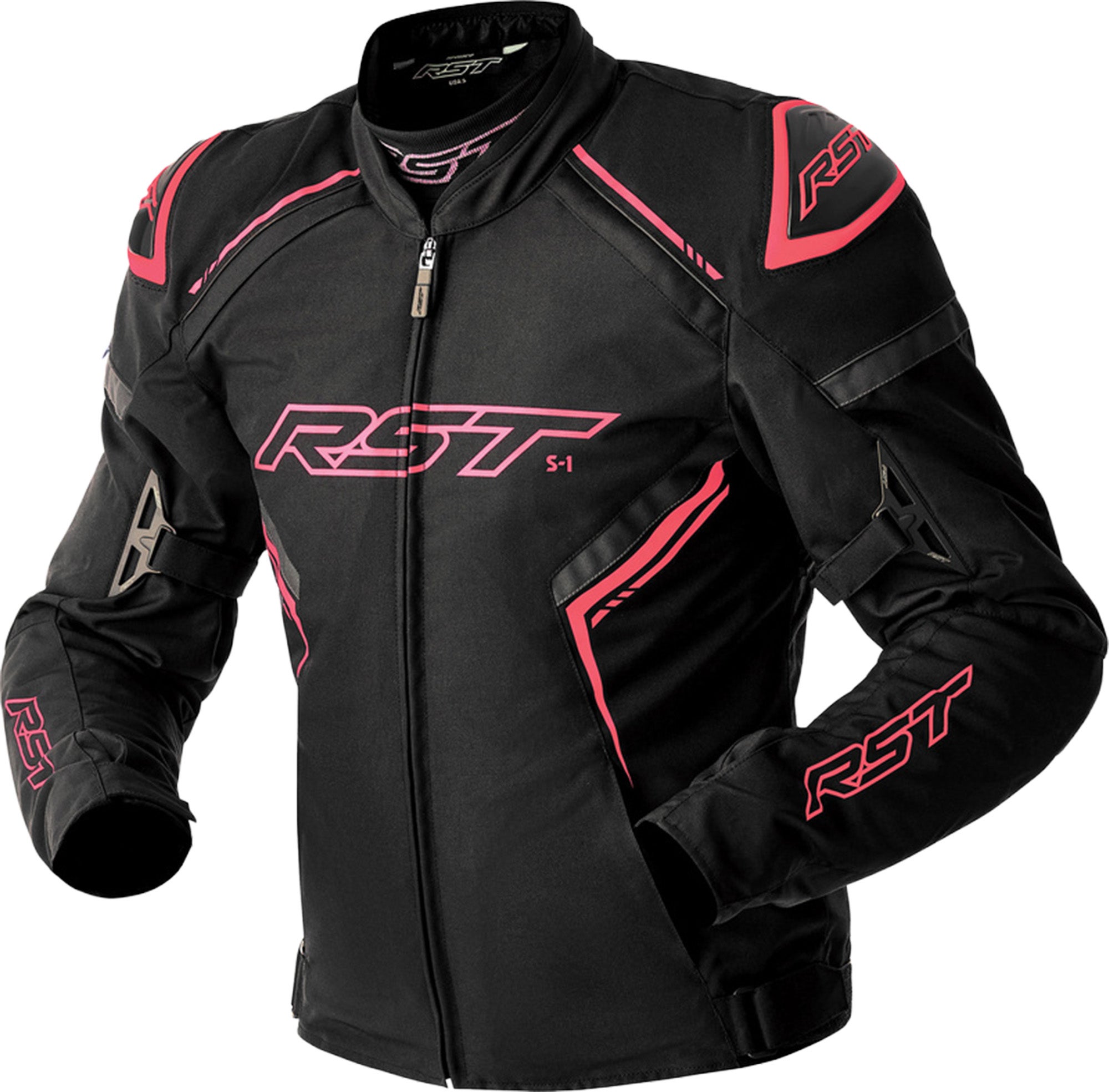 RST S1 D3O waterdichte dames motorfiets textieljas zwart/roze 14 Figuur 1