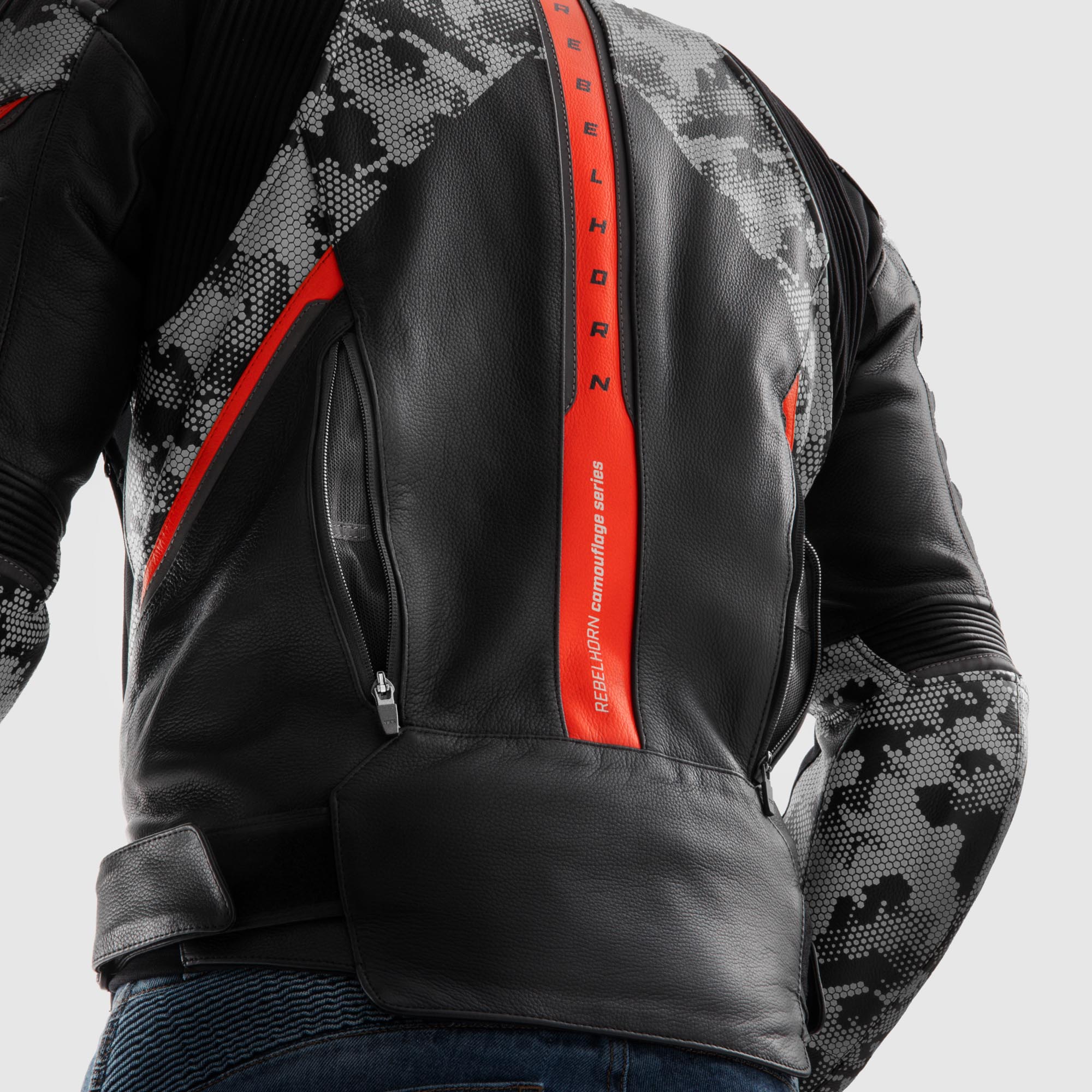 Rebelhorn Veloce Camo Motorcycle Leather Jacket black/grey/red 58 Figure 6