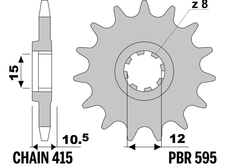 PBR Stålstandard framdrivna kedjehjul - 415 Figur 2