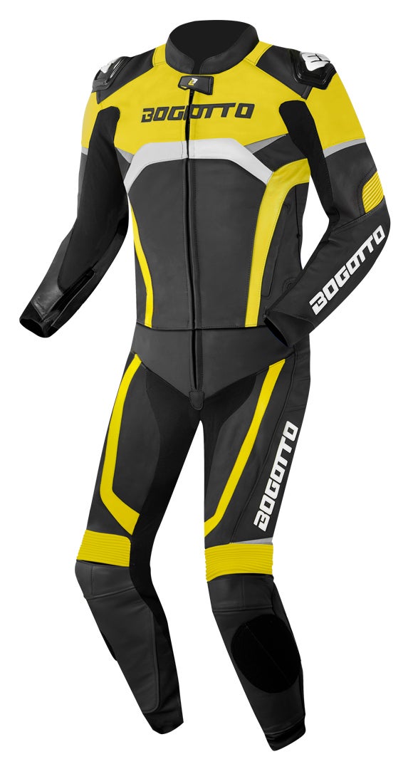 Bogotto Misano Two Piece Motorcycle Leather Suit black/white/neon-yellow 56 Figure 1