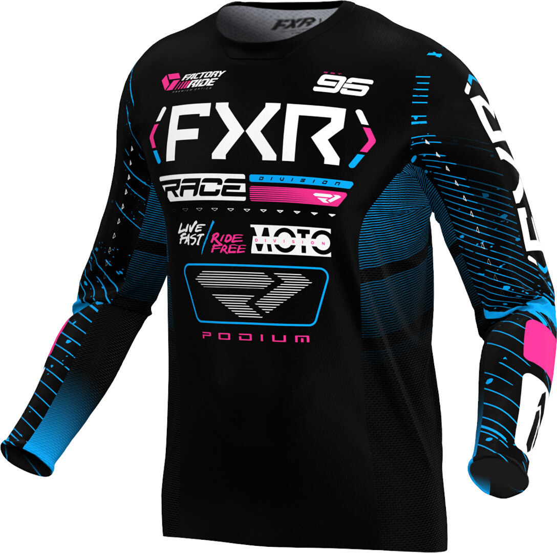 FXR Podium 2025 Tricou de motocross Negru/Albastru/Roz XS Figura 1