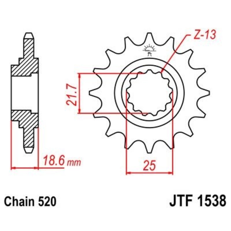 JT SPROCKETS Stål ljudfritt framdrev 1538 - 520 Figur 2