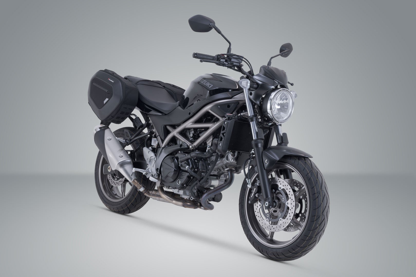 Side view of SW-Motech PRO BLAZE H saddlebag set - Black. Suzuki SV650 ABS (15-), SV650 X (18-).