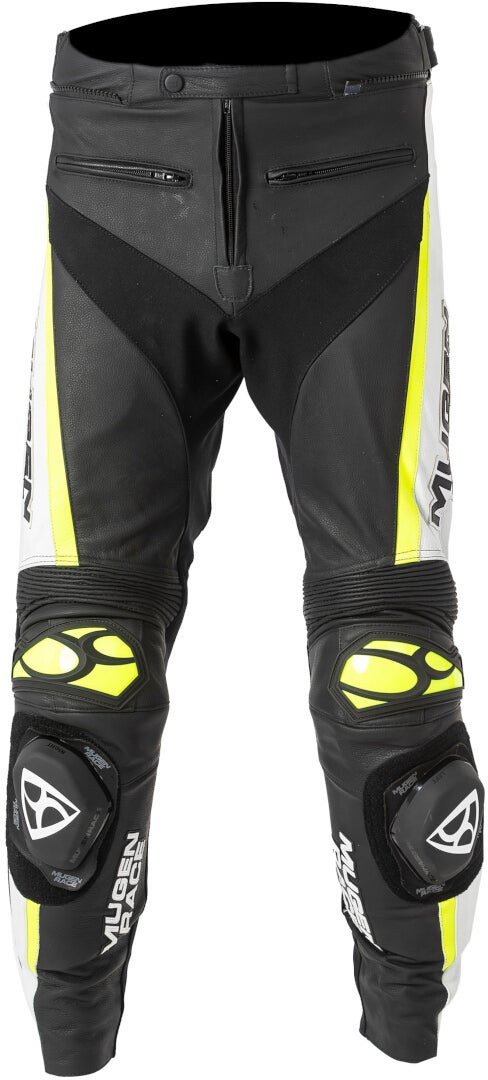 MUGENRACE RBRS-1 Motorcycle Leather Pants black/white/neon-yellow 4XL Figure 1