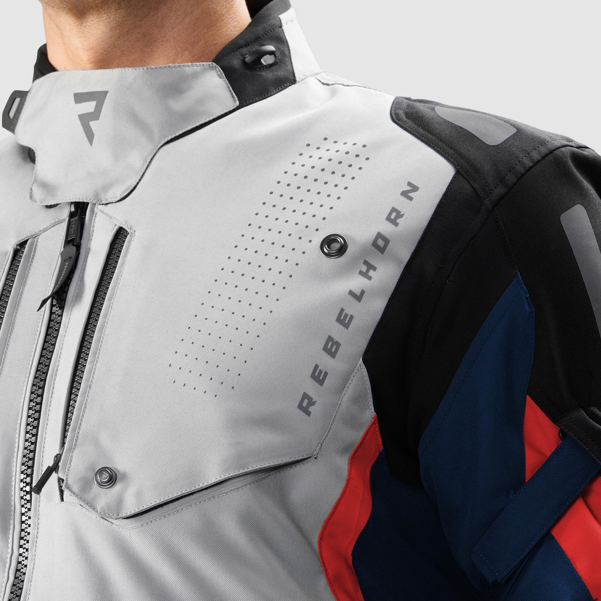 Rebelhorn Hiker 4 waterproof Motorcycle Textile Jacket light grey/blue/red 7XL Figure 4