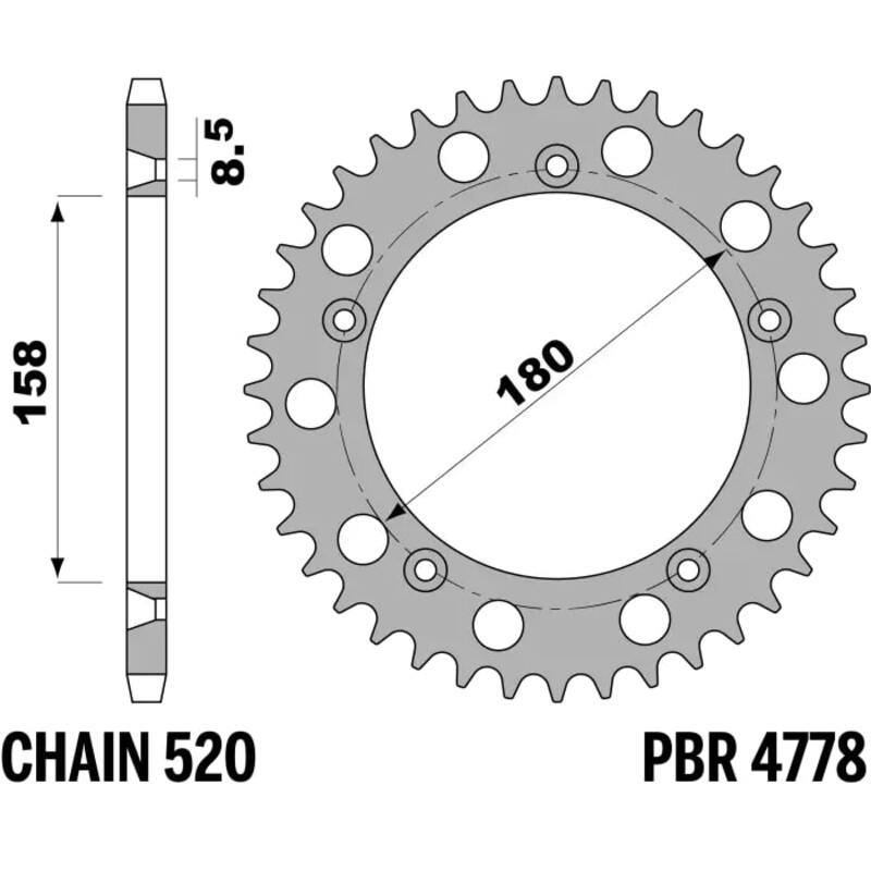 PBR Rear Sprocket Steel Standard - 520 Figure 1