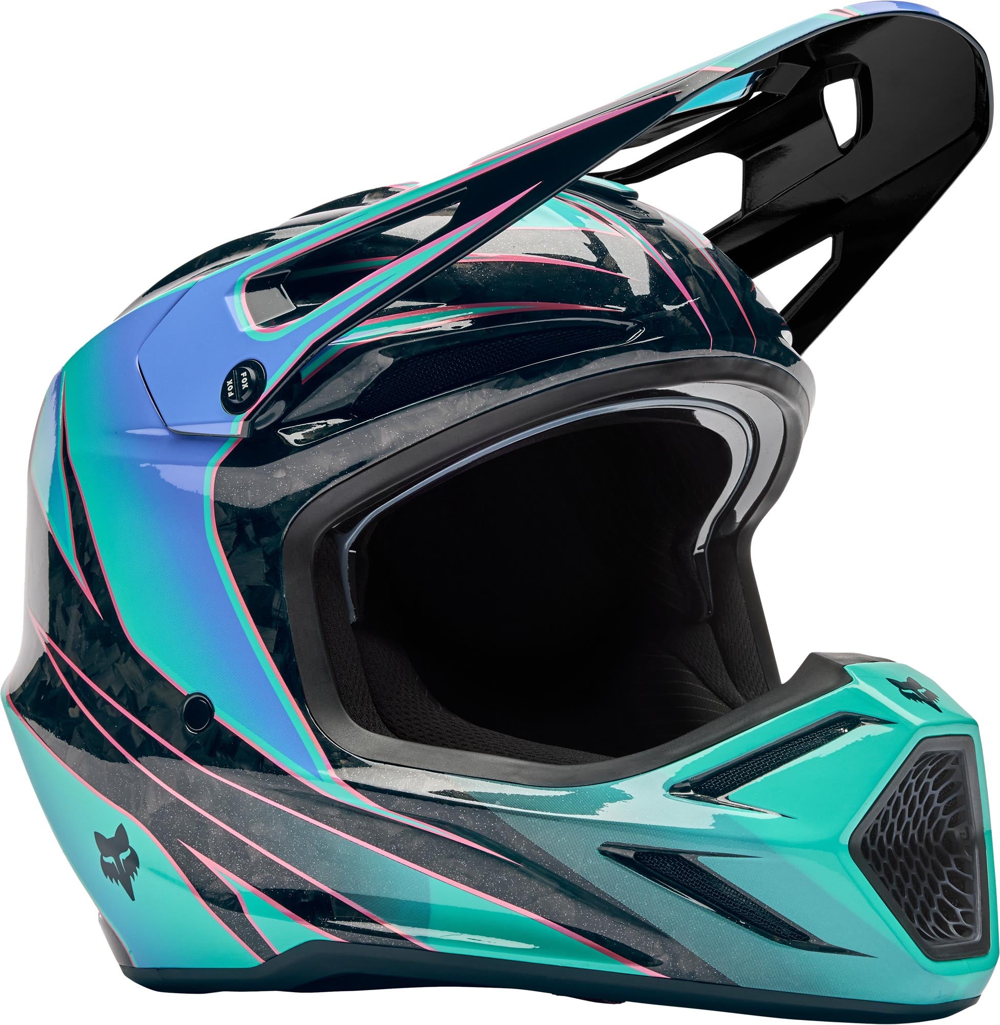 FOX V3 RS Canvas Casque de motocross noir/turquoise S (55/56) Figure 1