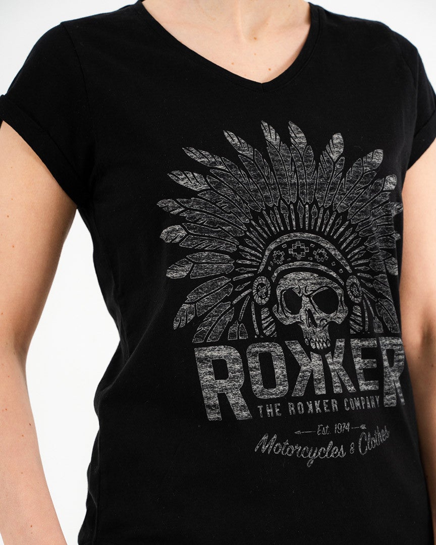 Rokker Indian Bonnet Damer T-shirt Sort L Figur 3