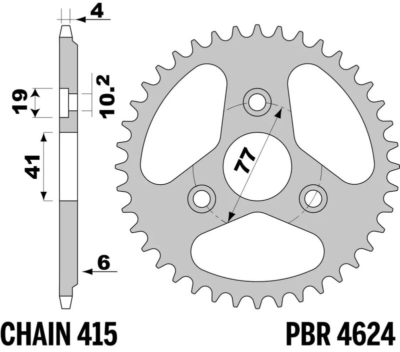 AFAM Aluminium Standard bakre kedjehjul - 415 Figur 1