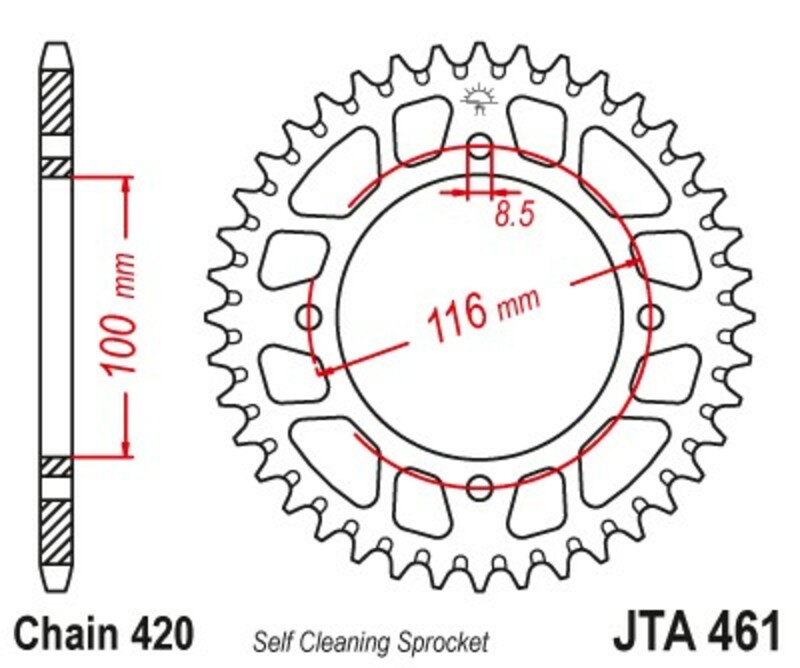 JT-DRIVHJUL Ultralätt anti-lera aluminiumkrona 461 - 420 Figur 1