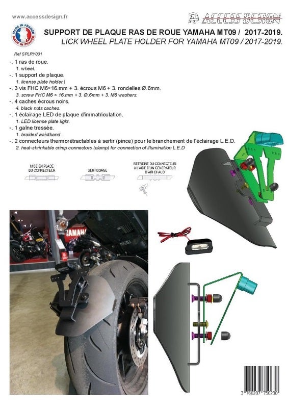 Design de Acesso Suporte de placa "flush wheel" Yamaha MT-09 preto Porta-Matrícula Figura 6