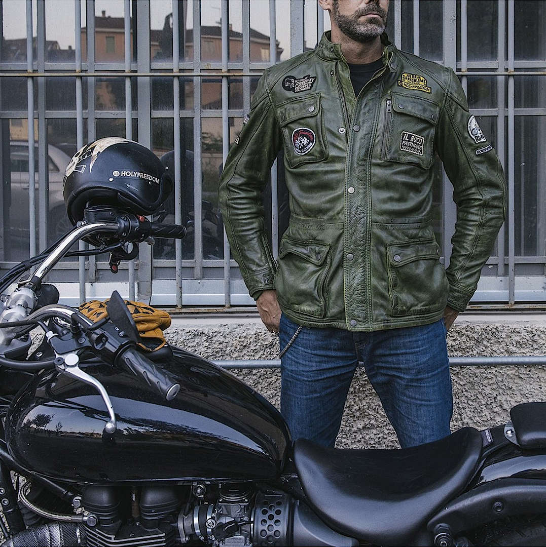 HolyFreedom Quattro Evolution Motorcycle Leather Jacket dark green XL Figure 8