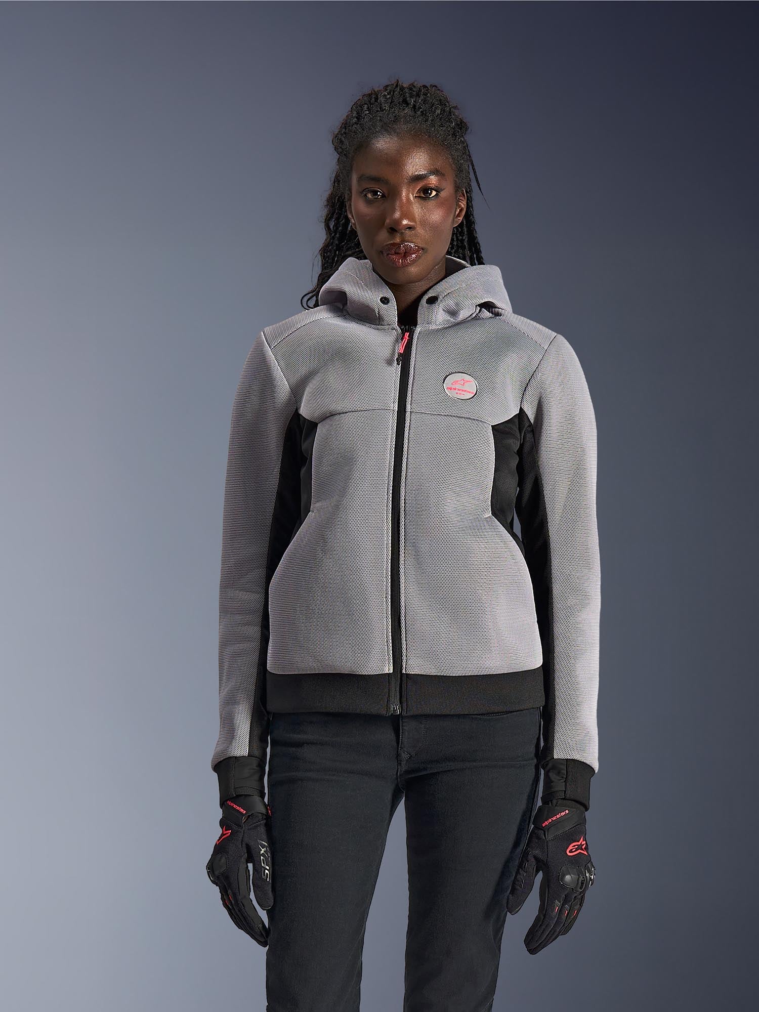 Alpinestars Stella Chrome Superairflow Damer motorcykel Zip Hoodie grå/sort M Figur 3
