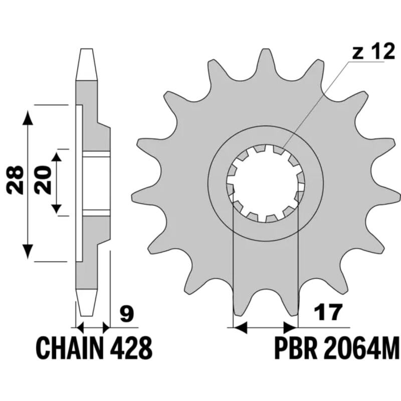 PBR Stålstandard främre kedjehjul - 428 Figur 1