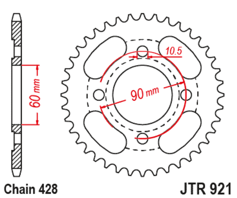 JT-DRIVHJUL Bakdrev stål standard - 428 Figur 2