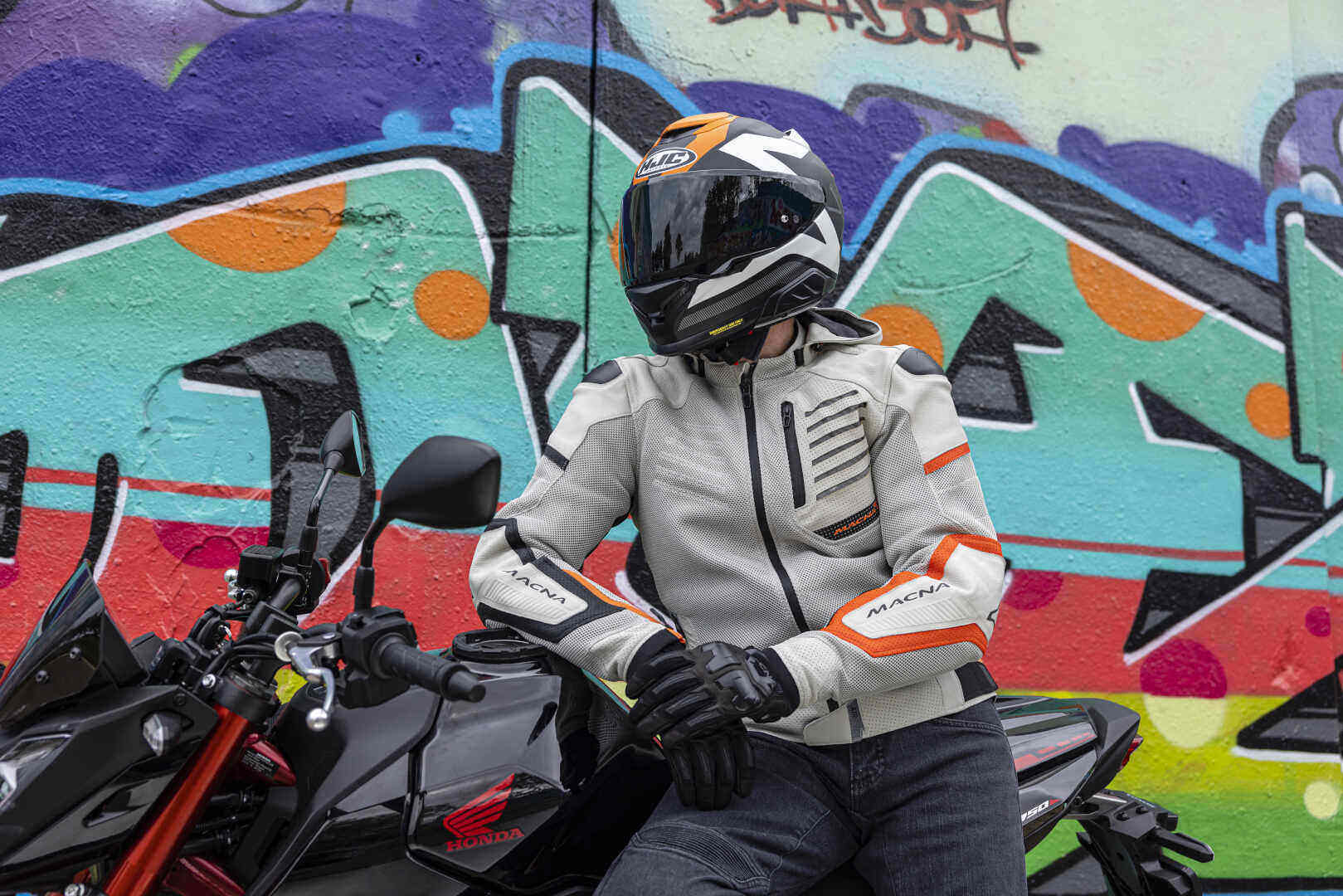 Macna Risant perforierte Motorrad Leder- / Textiljacke hellgrau/schwarz 50 Abbildung 3