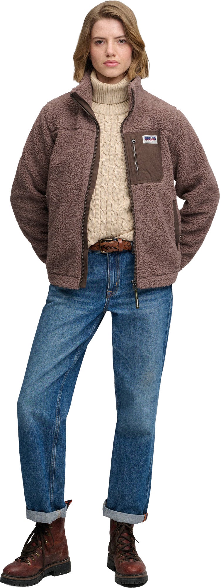 Superdry & Co Heritage Γυναικείο Fleece Μπουφάν καφέ S Γράφημα 6