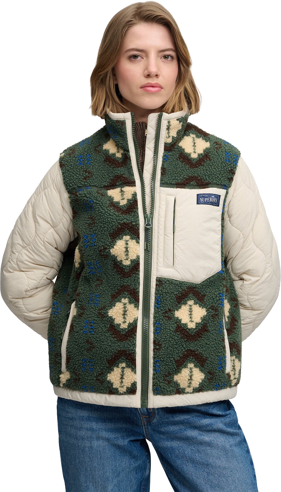 Superdry & Co Fleece Onion Quilt Damer Hybridjakke Grøn/Khaki XS Figur 4