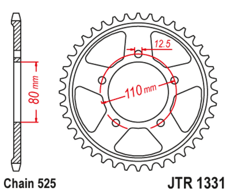 JT-DRIVHJUL Stål Standard 42 kuggar Bakdrev 1331 - 525 Figur 3