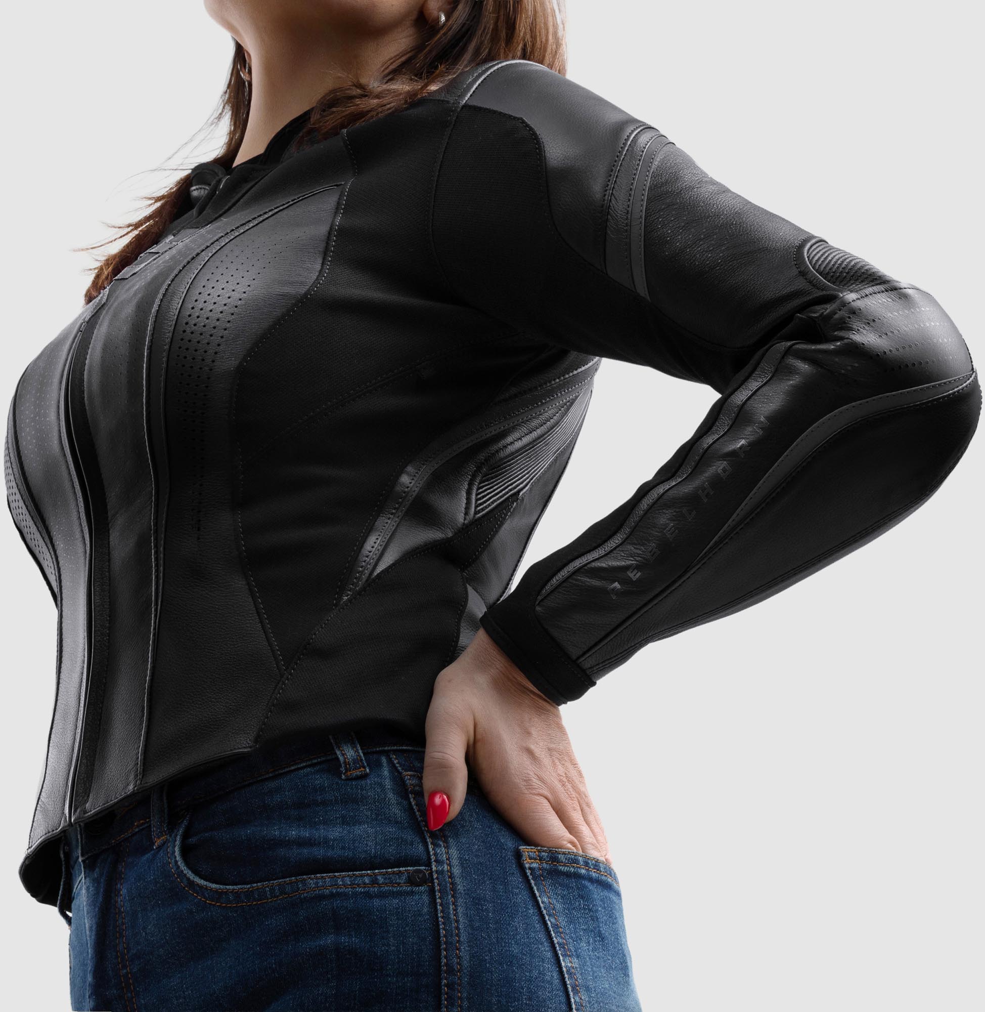 Side view of Rebelhorn Diva ST Ladies Motorcycle Leather Jacket