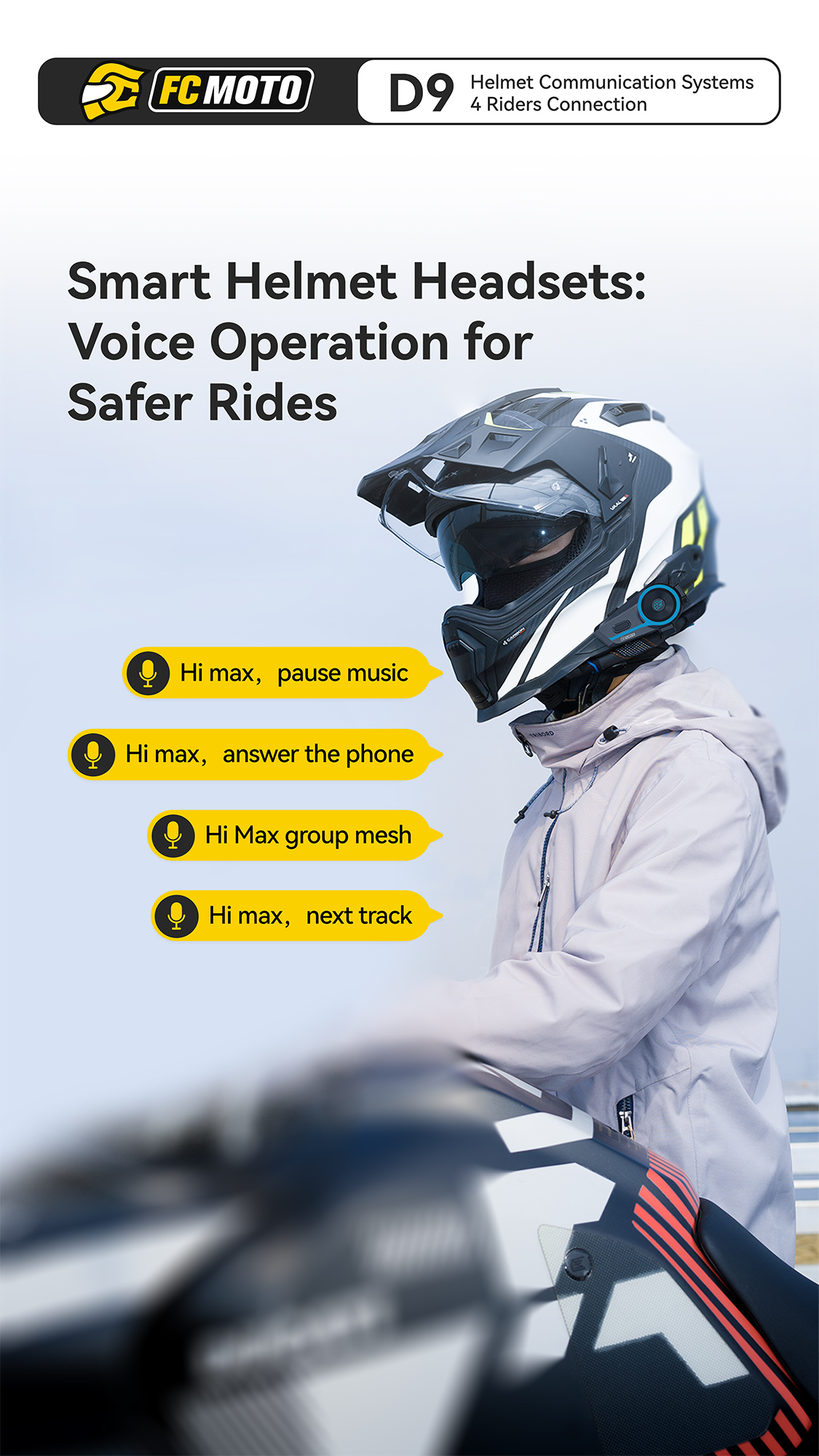 ASMAX D9 FC-Moto Edition Sistem de comunicații Bluetooth cu un singur set Figura 9