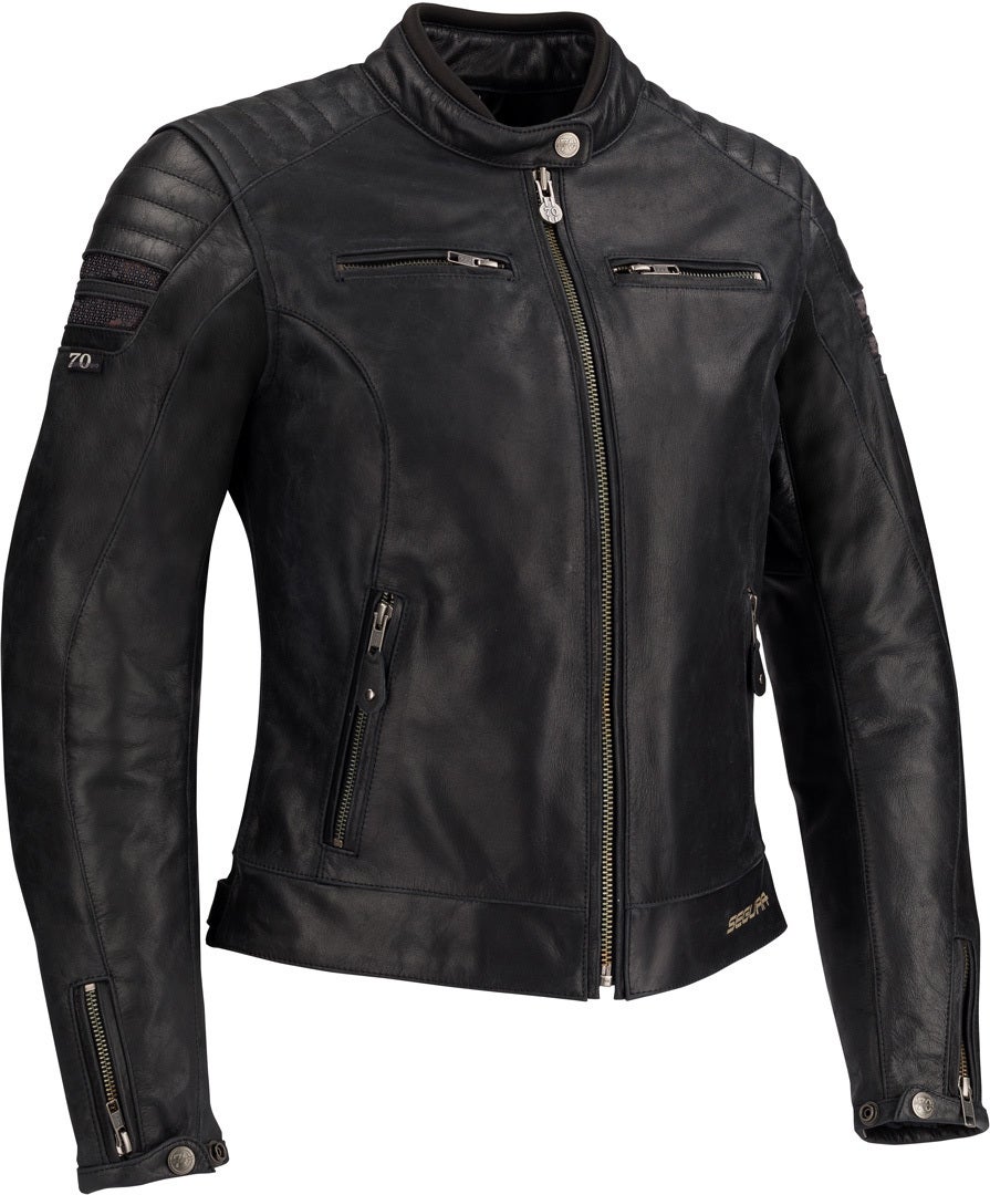 Segura Stripe Jaqueta de couro de motocicleta feminina preto/prata 40 Figura 1