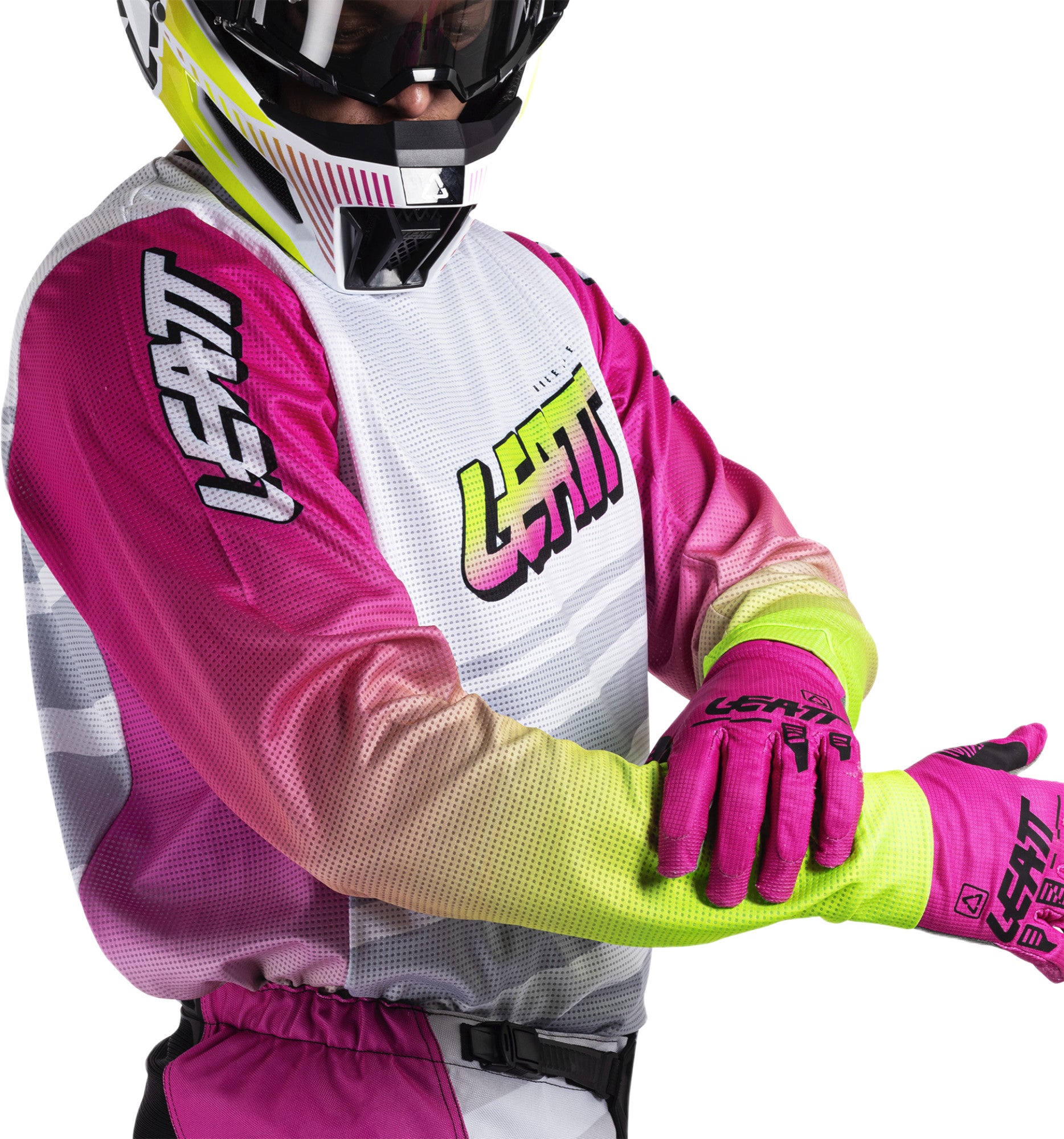 Leatt Moto Ride Kit 3.5 V26 Conjunto de camisa e calça de motocross branco/rosa/amarelo neon 3XL Figura 3