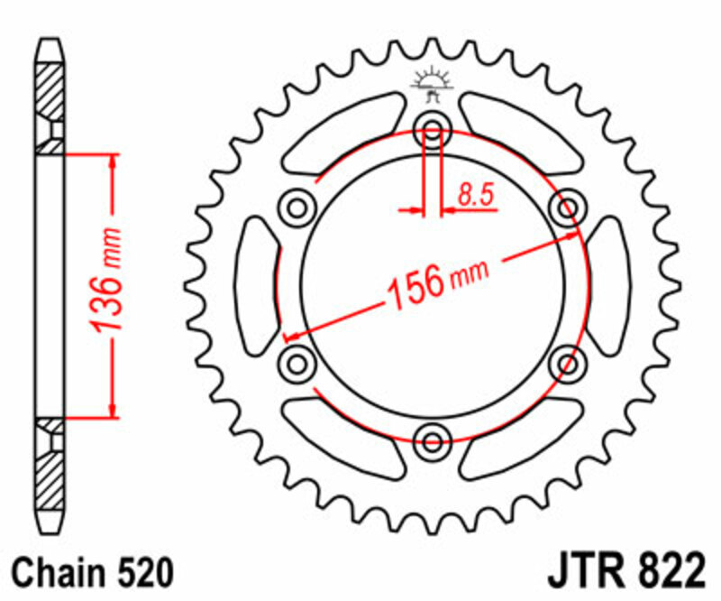 JT-DRIVHJUL Standard stålkrona 822 - 520 Figur 1