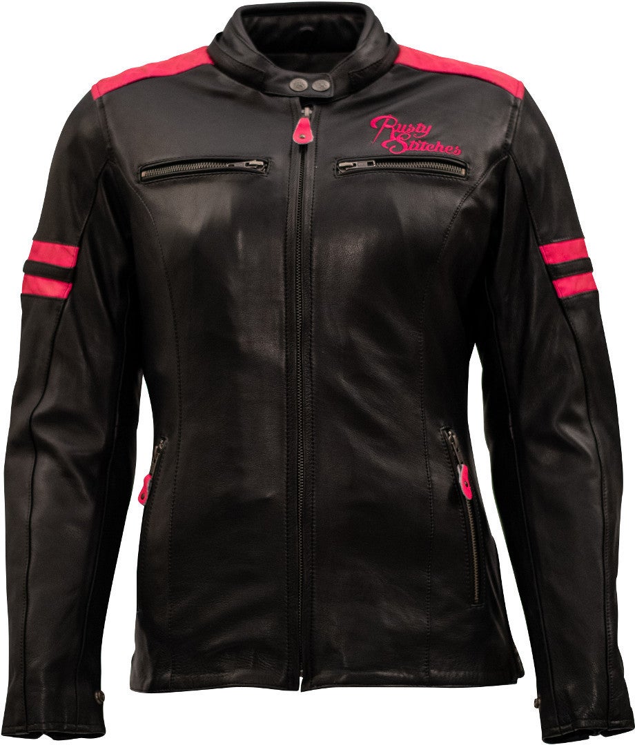 Rusty Stitches Joyce Ladies Motorcycle Leather Jacket black/hotpink 38 Figure 1