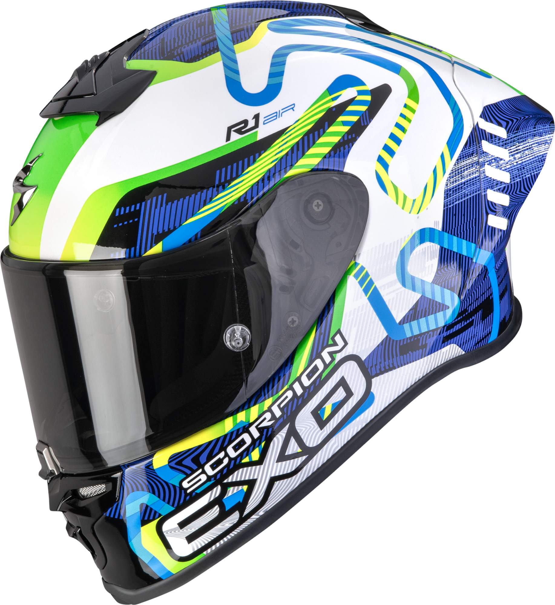 Scorpion EXO-R1 Evo II Air Cornering Full-Face Helmet black/white/blue/green L (59/60) Figure 1