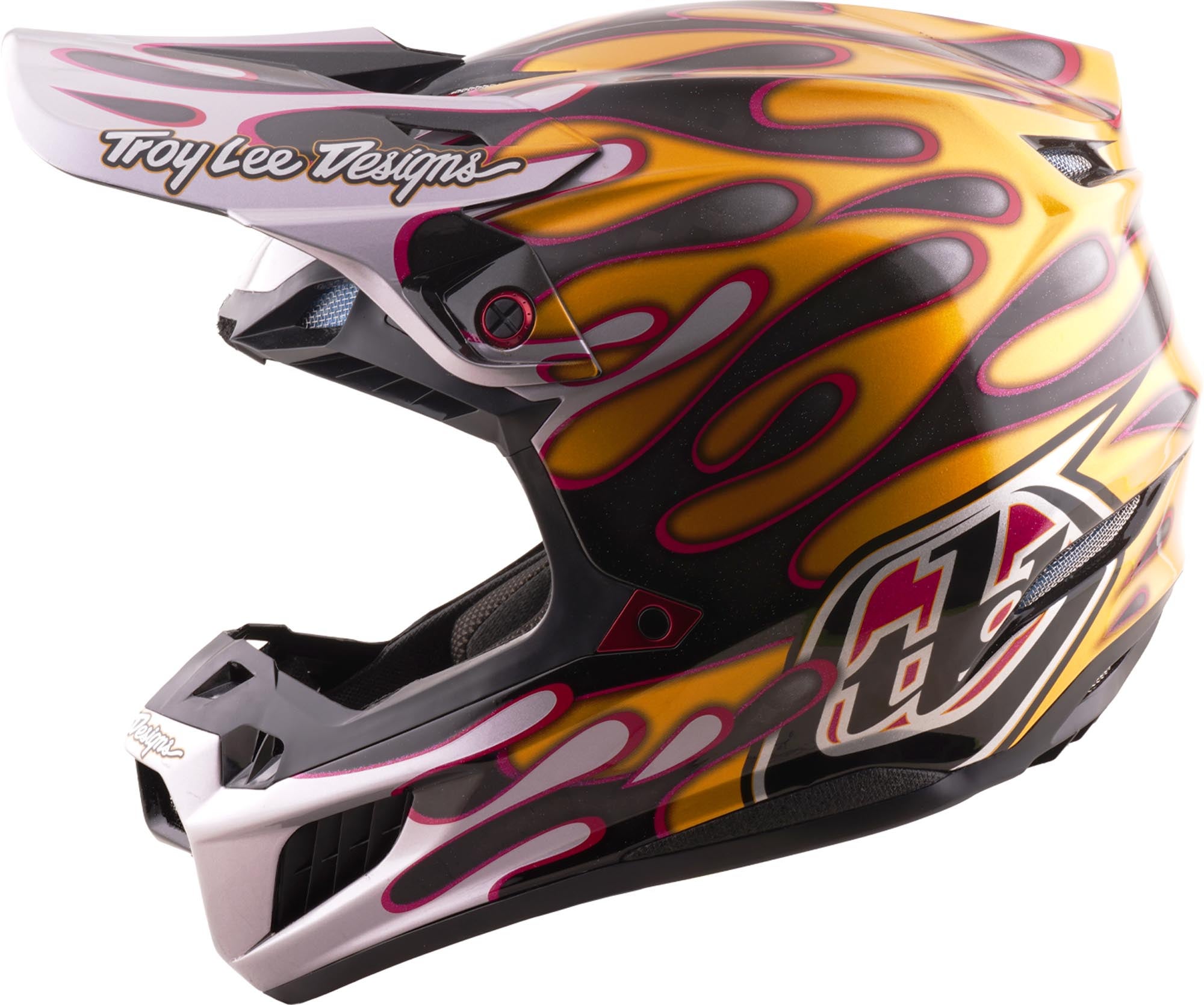 Side view of Troy Lee Designs SE5 Carbon MIPS Overspray Motocross Helmet